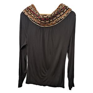 Missoni Geometric Knit Cowlneck Sweater Black Lightweight Artsy‎ Casual Pullover